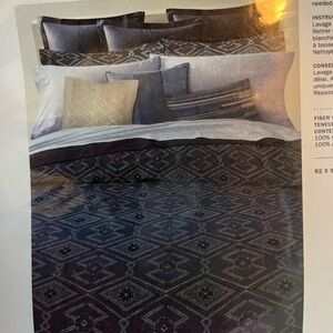 Ralph Lauren Francois Navy and White Patterned Duvet Cover Full/Queen